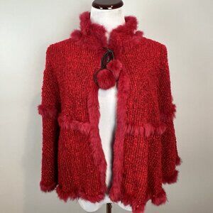 Red Capelet Rabbit Fur Trim and Acrylic Knit One Size Short Cape Harry Angel